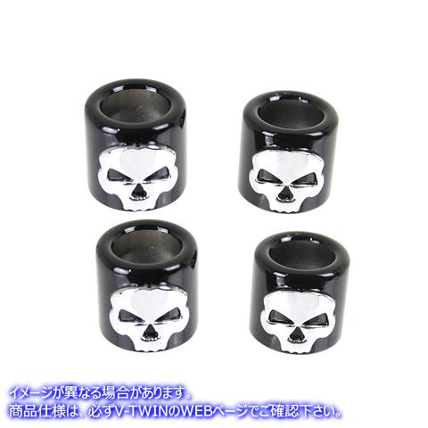 11-0024 プッシュロッド カバー カップ セット ブラック クローム スカル デザイン Pushrod Cover Cup Set Black with Chrome Sk