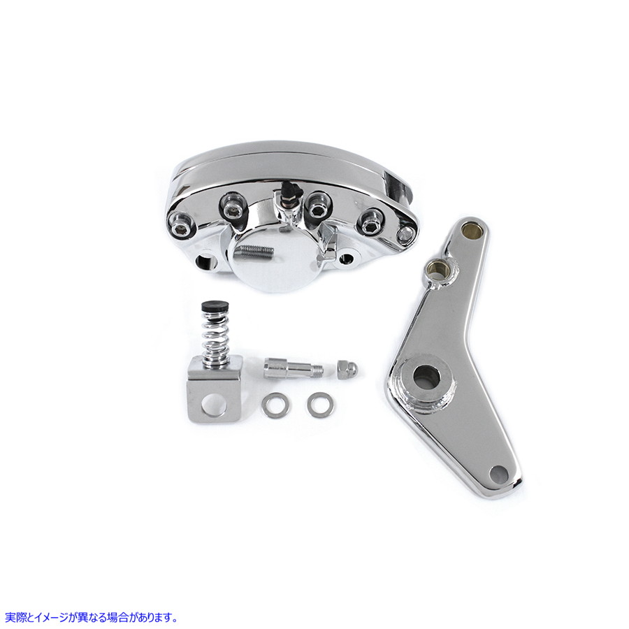 23-0539 クローム 1 ピストン リア バナナ キャリパー (ブラケット付き) 取寄せ Vツイン Chrome 1-Piston Rear Banana Caliper w