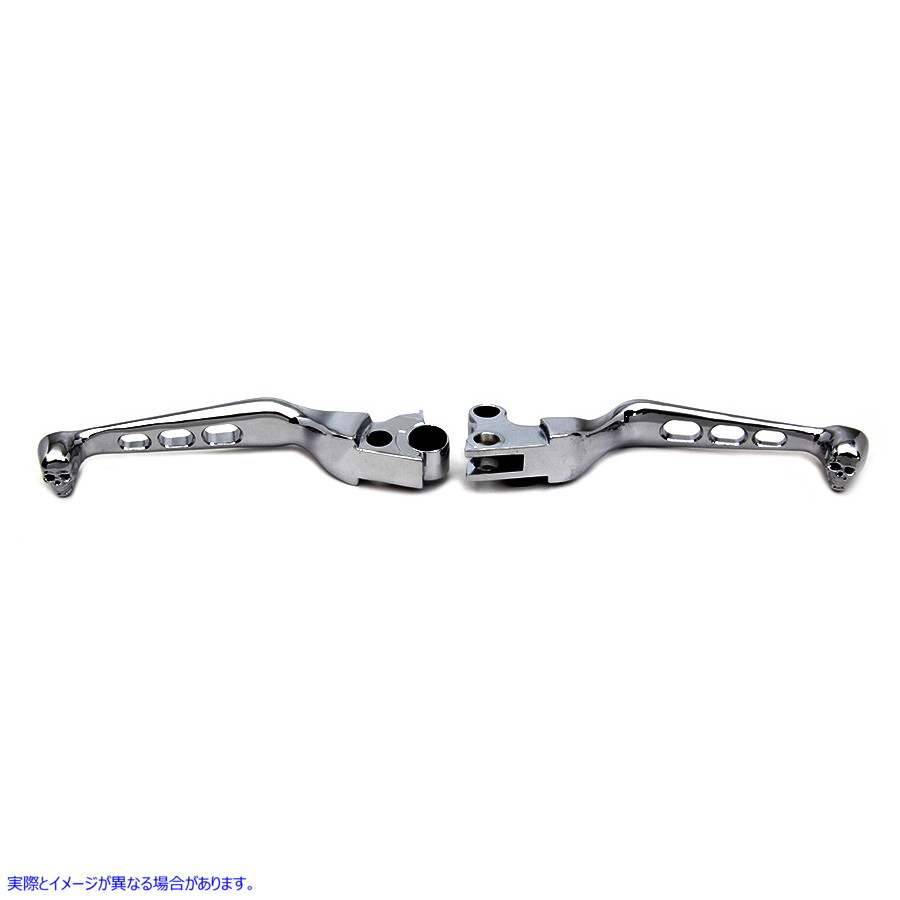 26-0118 スカルエンド付きクロームコンタードリルハンドレバーセット Chrome Contour Drilled Hand Lever Set with Skull Ends