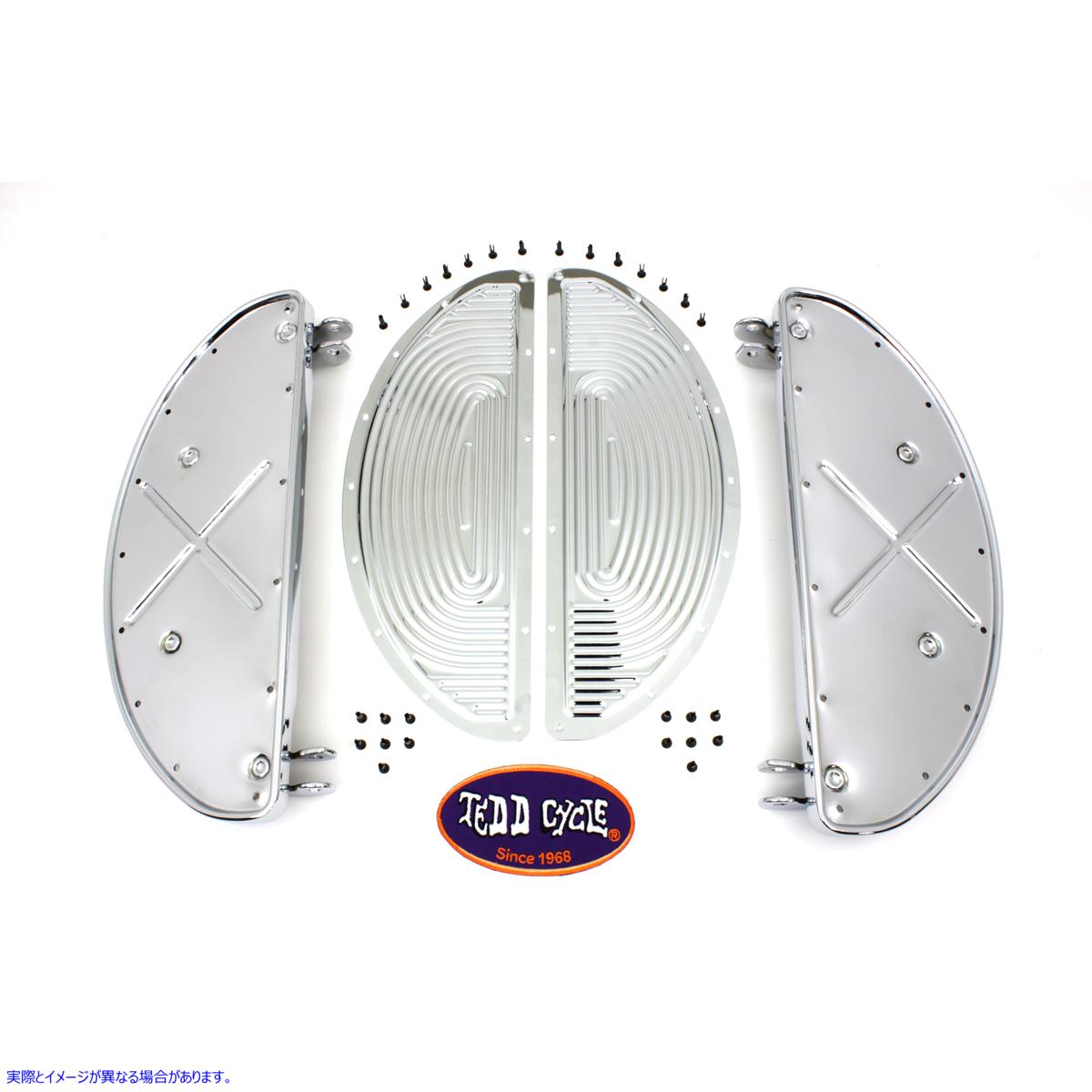 27-0373 リブインサート付きクロームドライバーハーフムーンフットボードセット 取寄せ Vツイン Half Moon Footboard Set Chrome