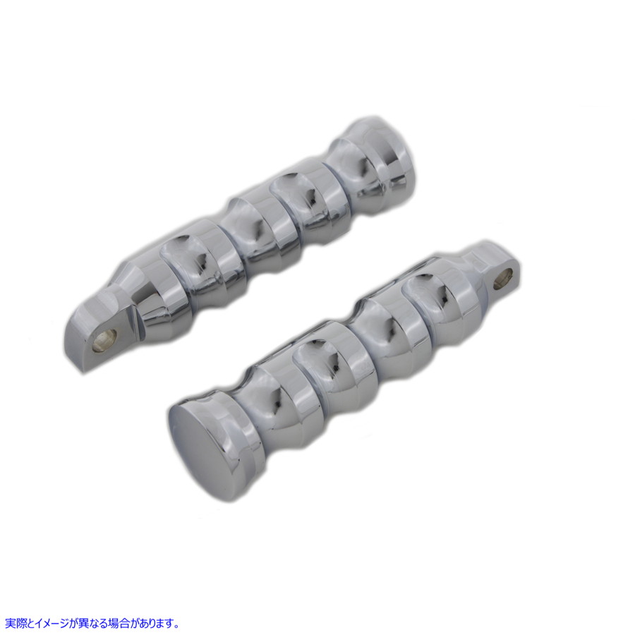 27-0718 クローム輪郭溝付きフットペグセット Chrome Contour Grooved Footpeg Set 取寄せ Vツイン (検索用／