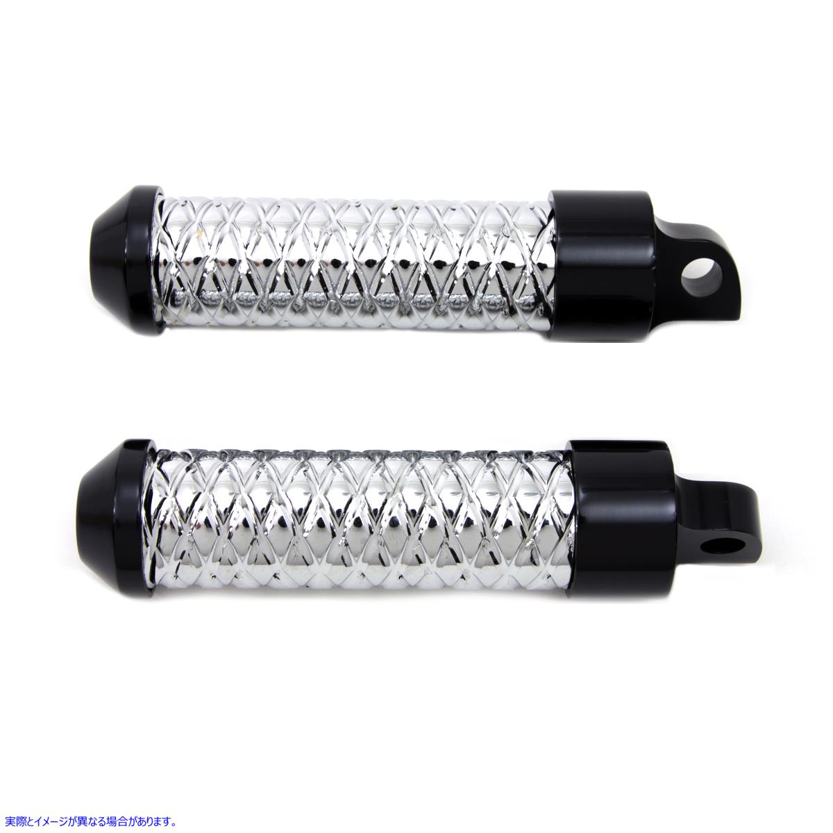 27-1081 クロームバレットスタイルフットペグセット（ブラックエンド付き） Chrome Bullet Style Footpeg Set with Black Ends