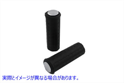 28-0134 ブラック ワッフル ハンドルバー グリップ セット (クローム プラグ付き) 取寄せ Vツイン Black Waffle Handlebar Grip