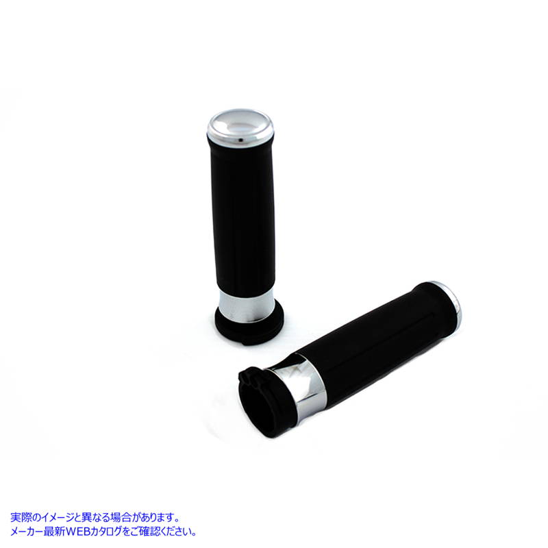 28-0456 クロームエンドキャップ付きブラックグリップセット 取寄せ Vツイン Black Grip Set with Chrome End Caps (検索用／567