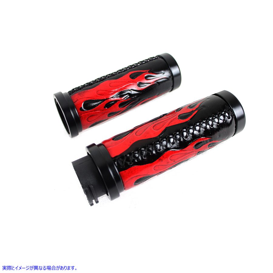 28-0890 レッドフレームスタイルグリップセット（ブラックエンド付き） Red Flame Style Grip Set with Black Ends 取寄せ Vツイ