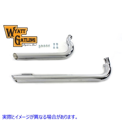 30-0383 ワイアットガトリングエキゾーストドラッグパイプセットスラッシュカットクロム Wyatt Gatling Exhaust Drag Pipe Set Slash Cut Chrome 取寄せ Vツイン (検索用／ Wyatt Gatling