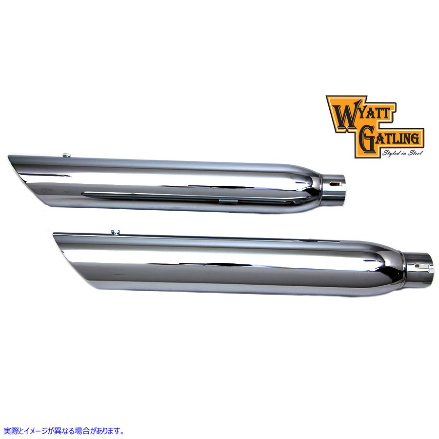 30-0766 ワイアットガトリングクロームサイドスラッシュマフラーセット 取寄せ Vツイン Wyatt Gatling Chrome Side Slash Muffle