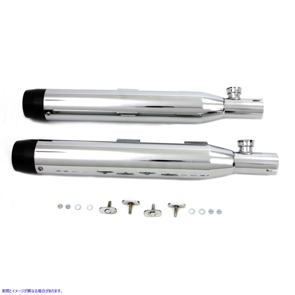 30-1282 ブラックチップ付きクロームスリップオンマフラーセット Chrome Slip On Muffler Set With Black Tips 取寄せ Vツイン (