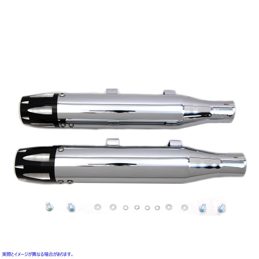 30-1611 Chromeはリボルバーチップマフラーセットを強調しました Chrome Highlighted Revolver Tip  Muffler Set 取寄せ Vツイン (検索用／ V-Twin