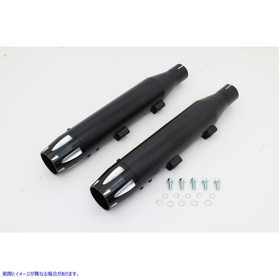 30-1616 ブラックのハイライトリボルバーチップマフラーセット 取寄せ Vツイン Black Highlighted Revolver Tip Muffler Set (検