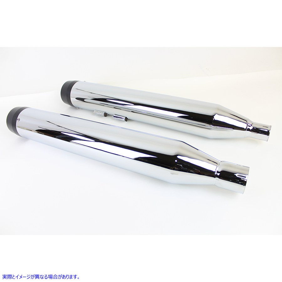 30-1653 32 インチ クローム マフラー セット (ブラック テーパー エンド チップ付き) 32 inch Chrome Muffler Set with Black T