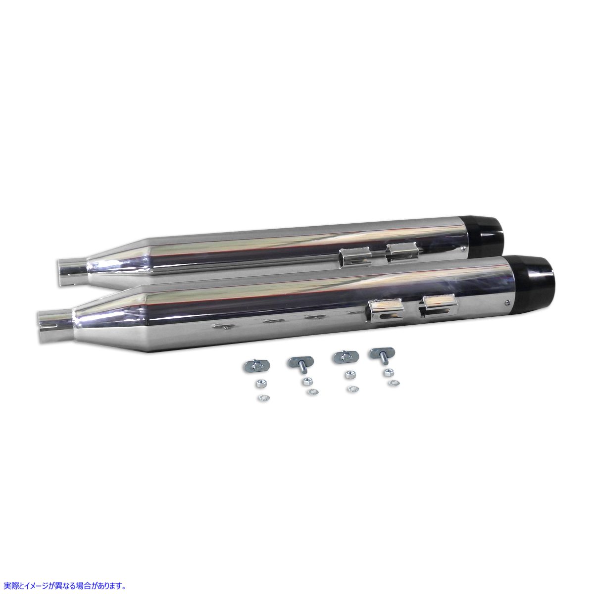 30-4053 クロームマフラーセット、ブラックミディアムテーパーエンドチップ付き 取寄せ Vツイン Chrome Muffler Set with Black