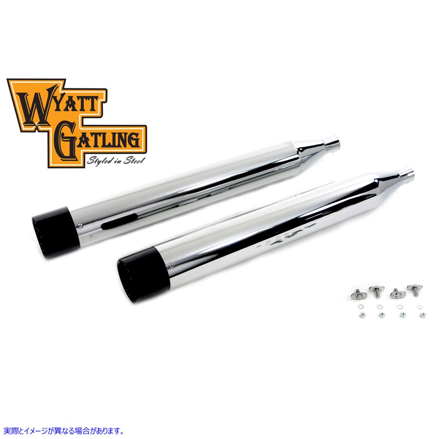 30-4095 ワイアット ガトリング クローム マフラー セット (ブラック ガンバレル エンド付き) Wyatt Gatling Chrome Muffler Set