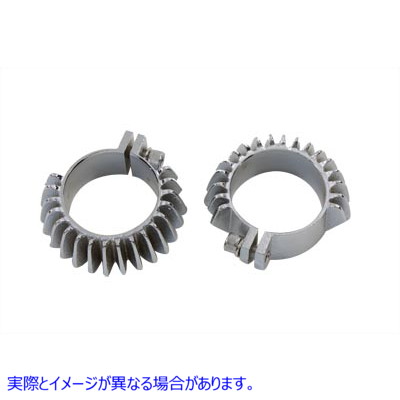 31-0425 レプリカクロームフィン付きエキゾーストクランプセット 取寄せ Vツイン Replica Chrome Finned Exhaust Clamp Set (検