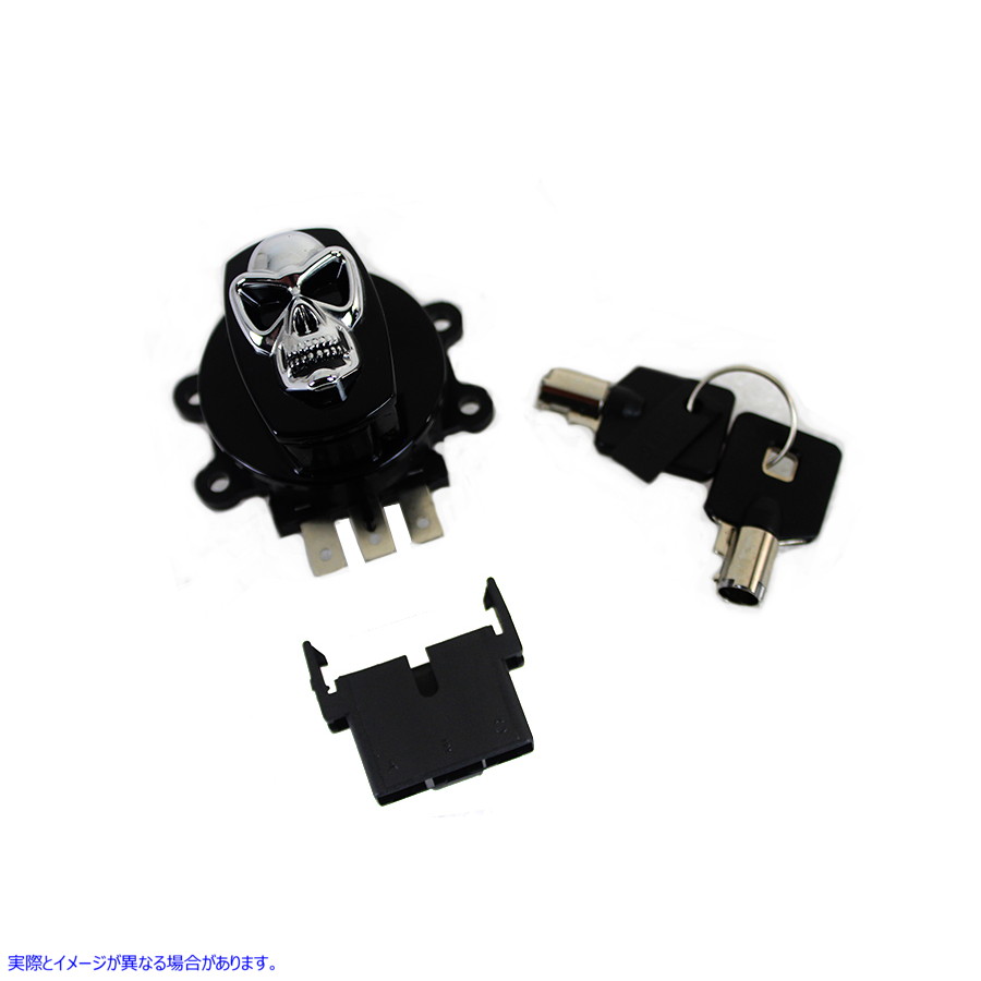 32-1442 クロームスカル付きブラックイグニッションスイッチ Black Ignition Switch with Chrome Skull 取寄せ Vツイン (検索用