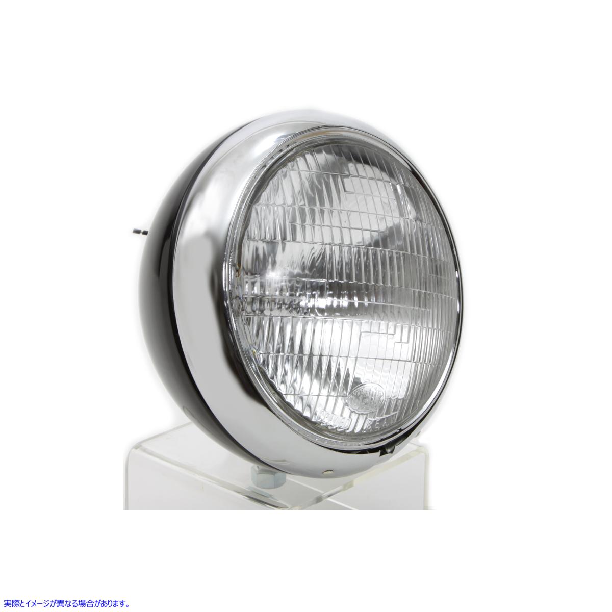 33-0072 ブラック 7 インチ K ヘッドランプ、クローム リム付き 取寄せ Vツイン Black 7 inch K Headlamp with Chrome Rim (検索