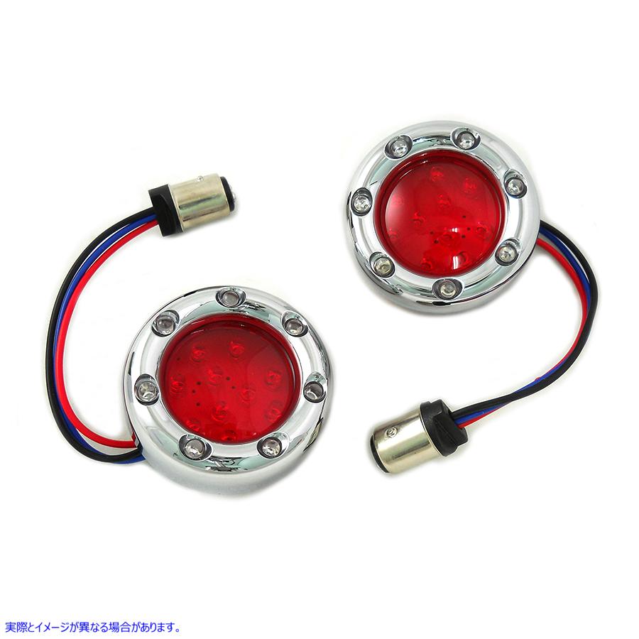 33-1337 クロームLEDターンシグナルベゼル、レッドレンズ付き Chrome LED Turn Signal Bezel with Red Lens 取寄せ Vツイン (検