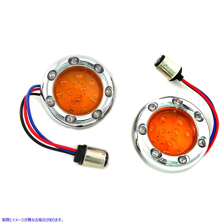 33-1338 クロームLEDターンシグナルベゼル、アンバーレンズ付き Chrome LED Turn Signal Bezel with Amber Lens 取寄せ Vツイン