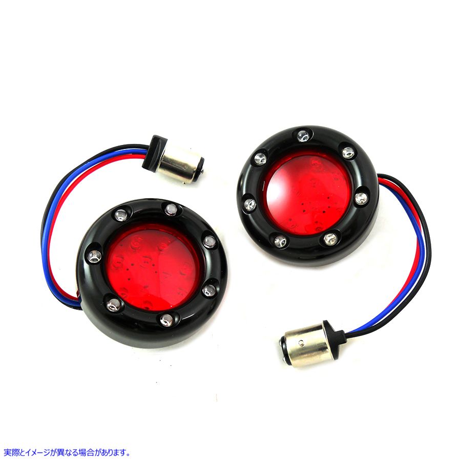 33-1339 ブラック LED ターンシグナルベゼル、レッドレンズ付き Black LED Turn Signal Bezel with Red Lens 取寄せ Vツイン (検