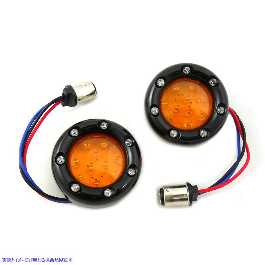 33-1340 ブラック LED ターンシグナルベゼル、アンバーレンズ付き Black LED Turn Signal Bezel with Amber Lens 取寄せ Vツイン