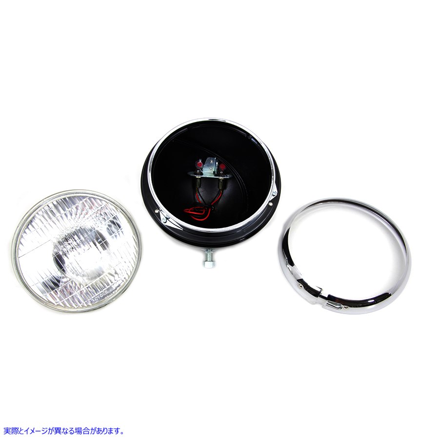 33-1509 ブラック 7 インチ K ヘッドランプ、クローム リム付き 取寄せ Vツイン Black 7 inch K Headlamp with Chrome Rim (検索