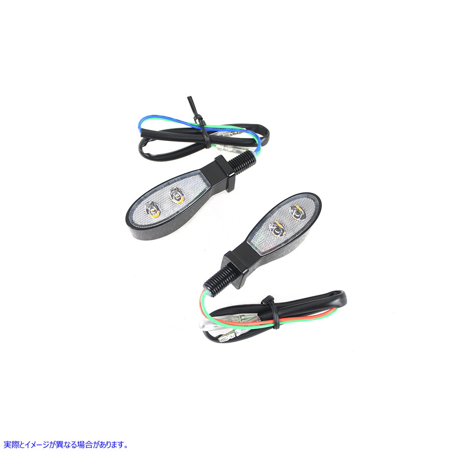 33-1638 ブラックティアドロップ型LEDウインカーセット クリアレンズ付き Black Teardrop Shaped LED Turn Signal Set with Clea