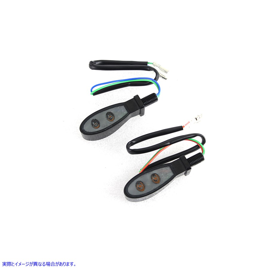 33-1639 ブラックティアドロップ型LEDウインカーセット スモークレンズ付き Black Teardrop Shaped LED Turn Signal Set with Sm