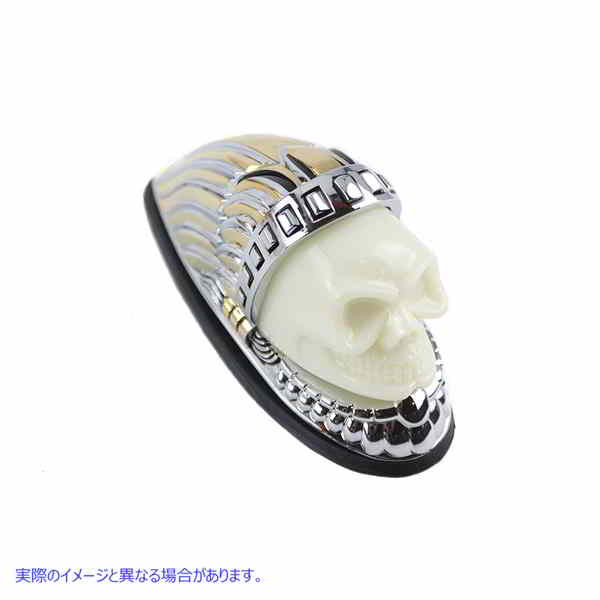 33-1947 スカルヘッドフェンダーオーナメント クロームとゴールド Skull Head Fender Ornament Chrome and Gold 取寄せ Vツイン