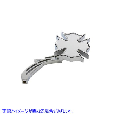 34-0132 ビレットスカルステム付きクローム消防士ミラー Chrome Firefighter Mirror with Billet Skull Stem 取寄せ Vツイン (検