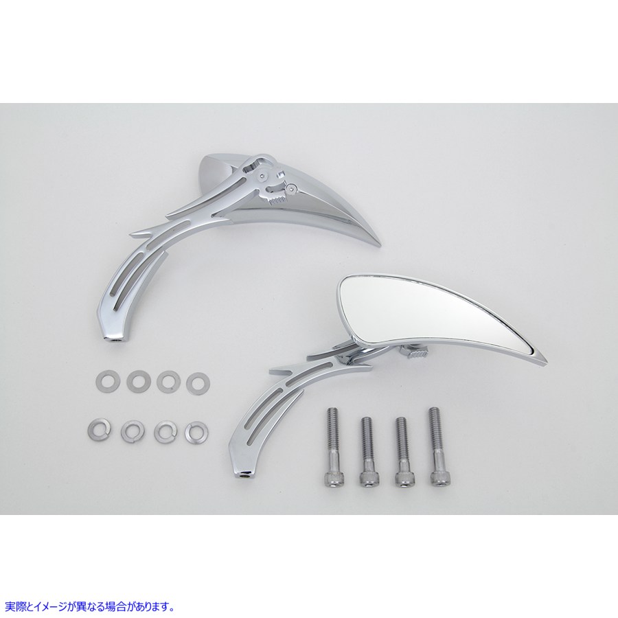 34-0133 ビレットスカルステム付きクロームティアドロップミラーセット Chrome Teardrop Mirror Set with Billet Skull Stems 取