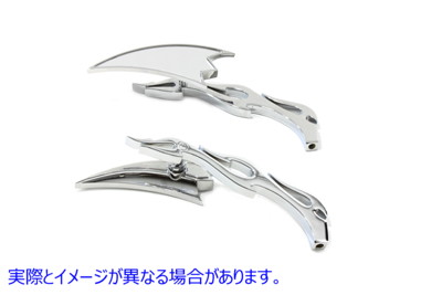 34-0152 ビレットフレームステム付きクレセントミラーセット Crescent Mirror Set with Billet Flame Stems 取寄せ Vツイン (検