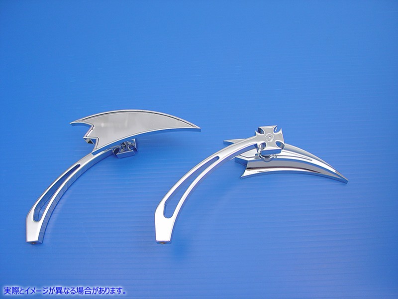 34-0153 ビレットクロスヘッドステム付きクロームクレセントミラーセット Chrome Crescent Mirror Set with Billet Cross Head S