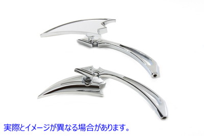 34-0154 ビレットスピアステム付きクロームクレセントミラーセット Chrome Crescent Mirror Set with Billet Spear Stems 取寄せ