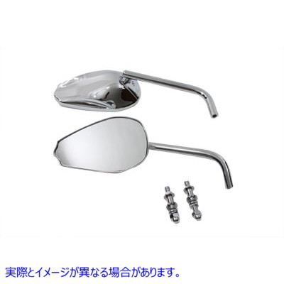 34-0164 ラウンドステム付きクロームティアドロップミラーセット Chrome Teardrop Mirror Set with Round Stems 取寄せ Vツイン