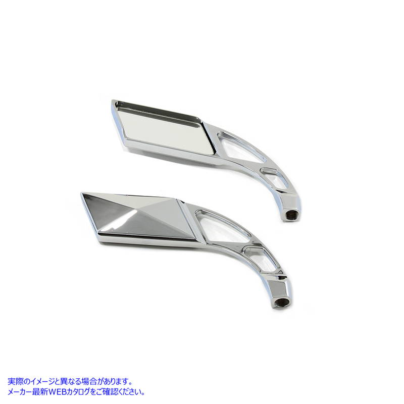 34-0346 ビレットスロットステムクローム付き平行線ミラーセット Parallelogram Mirror Set with Billet Slotted Stem Chrome 取