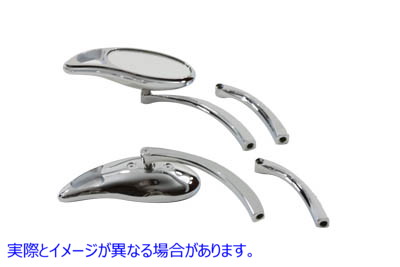 34-0357 ソリッドビレットステムクローム付きティアドロップミラーセット Teardrop Mirror Set with Solid Billet Stems Chrome