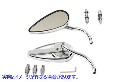 34-0358 ビレットロングステム付きティアドロップミラーセット クローム Teardrop Mirror Set with Billet Long Stems Chrome 取