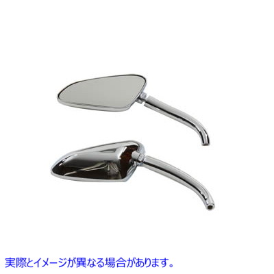 34-0397 ラウンドステム付きレーサーミラーセット クローム Racer Mirror Set with Round Stems Chrome 取寄せ Vツイン (検索用