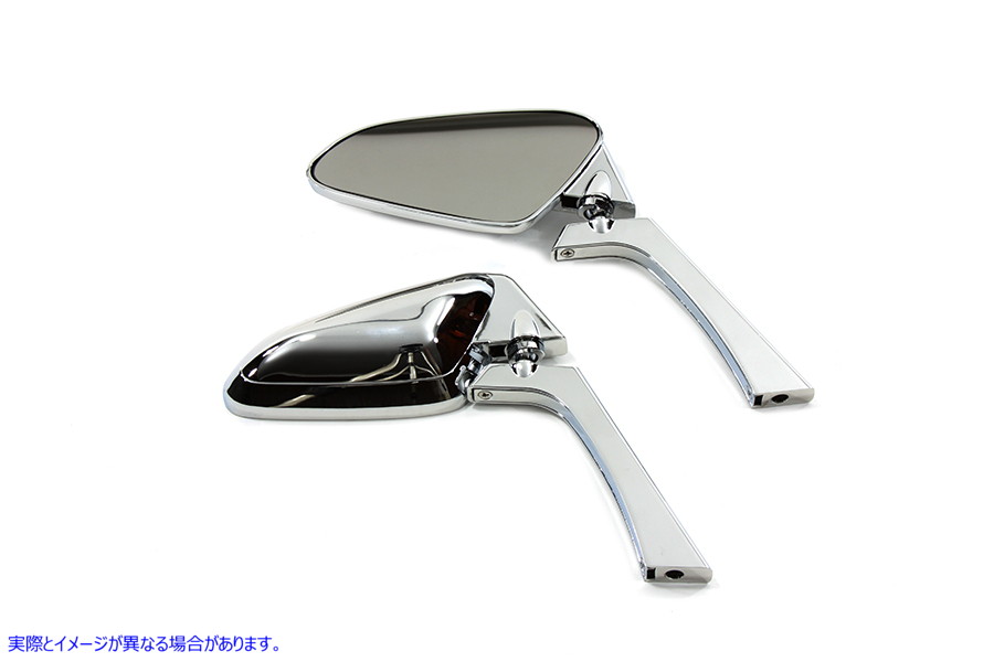 34-0724 ティアドロップデコミラーセット クローム ビレットステム付き Teardrop Deco Mirror Set Chrome with Billet Stem 取寄