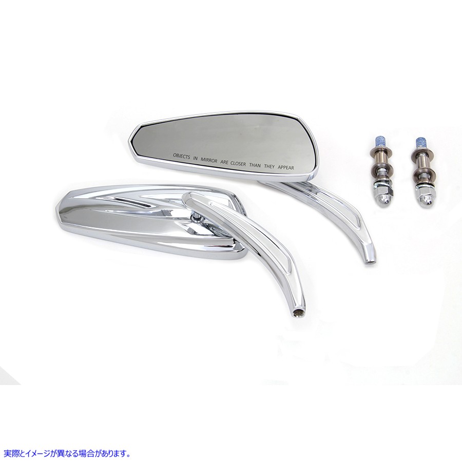 34-1541 ビレットステム付きクローム トライバル ティアドロップ ミラー Chrome Tribal Teardrop Mirrors with Billet Stems 取