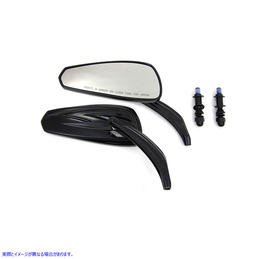 34-1542 ビレットステム付きグロスブラックトライバルティアドロップミラー Gloss Black Tribal Teardrop Mirrors with Billet S