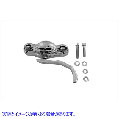 34-1564 3 スカルミラー、ビレットワームステム付き 3 Skull Mirror with Billet Worm Stem 取寄せ Vツイン (検索用／