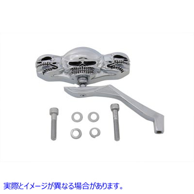 34-1565 3 スカルミラー、ビレットウィングステム付き 3 Skull Mirror with Billet Wing Stem 取寄せ Vツイン (検索用／