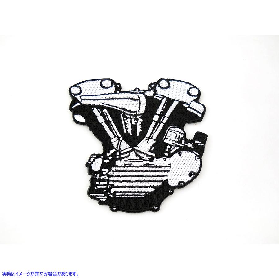 48-1163 黒と白のナックルヘッド エンジン パッチ Black and White Knucklehead Engine Patches 取寄せ Vツイン (検索用／