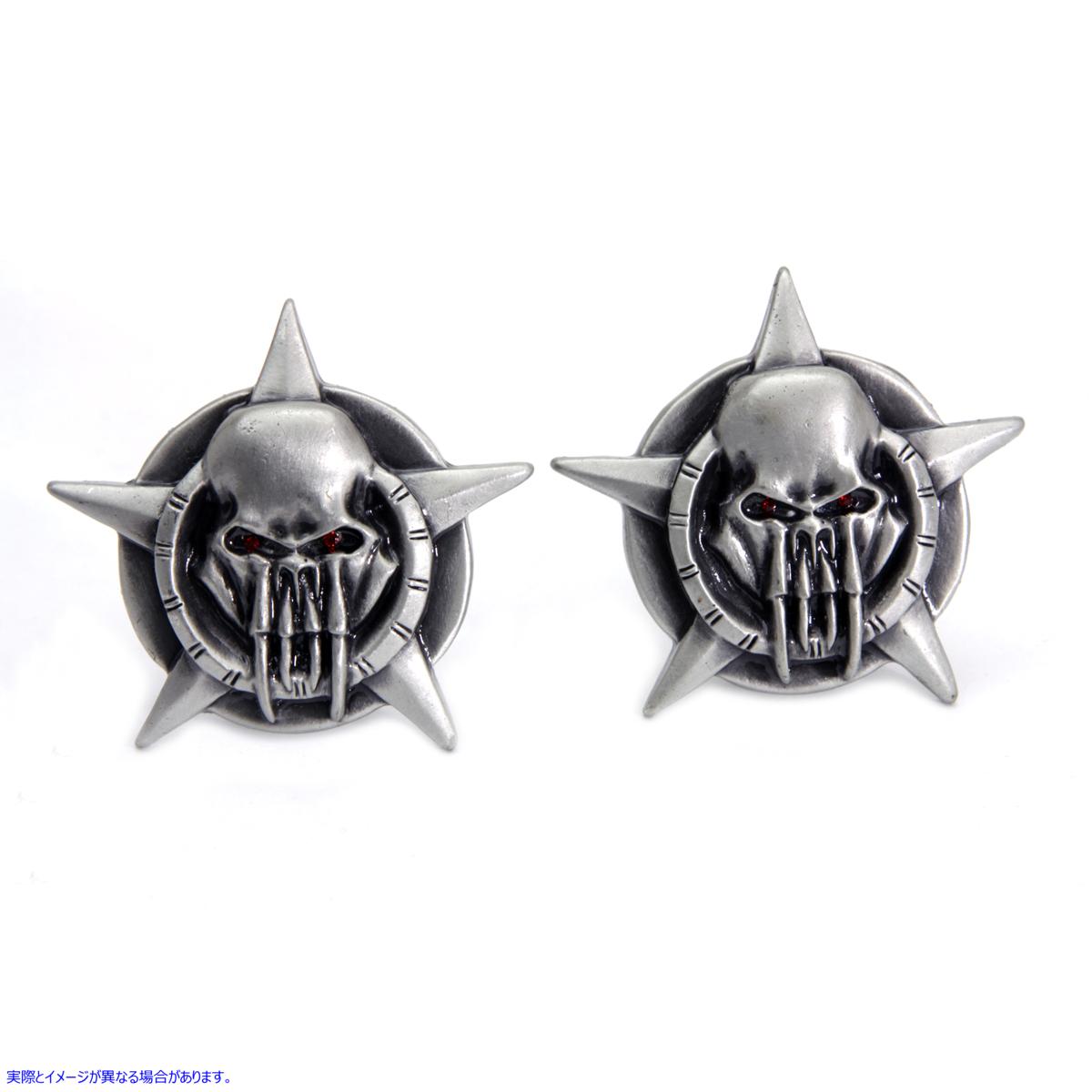 48-1621 スカル・オン・スター ナンバープレート トッパー セット Skull on Star License Plate Topper Set 取寄せ Vツイン (検