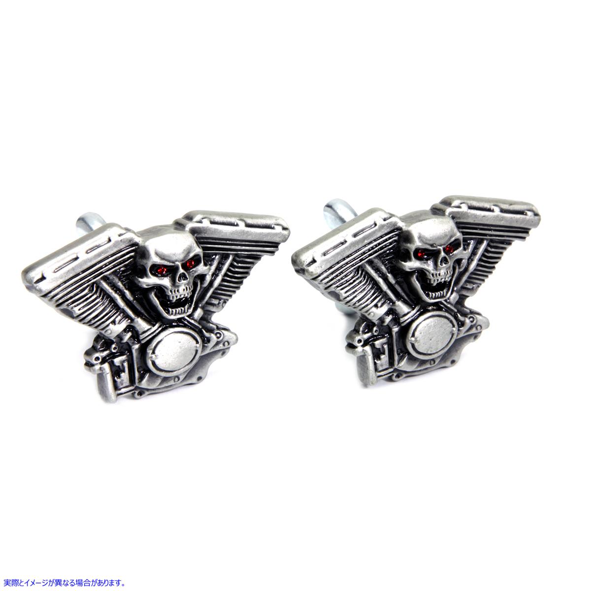 48-1622 パンヘッド エンジン ナンバー プレート トッパー セットのスカル Skull on Panhead Engine License Plate Topper Set