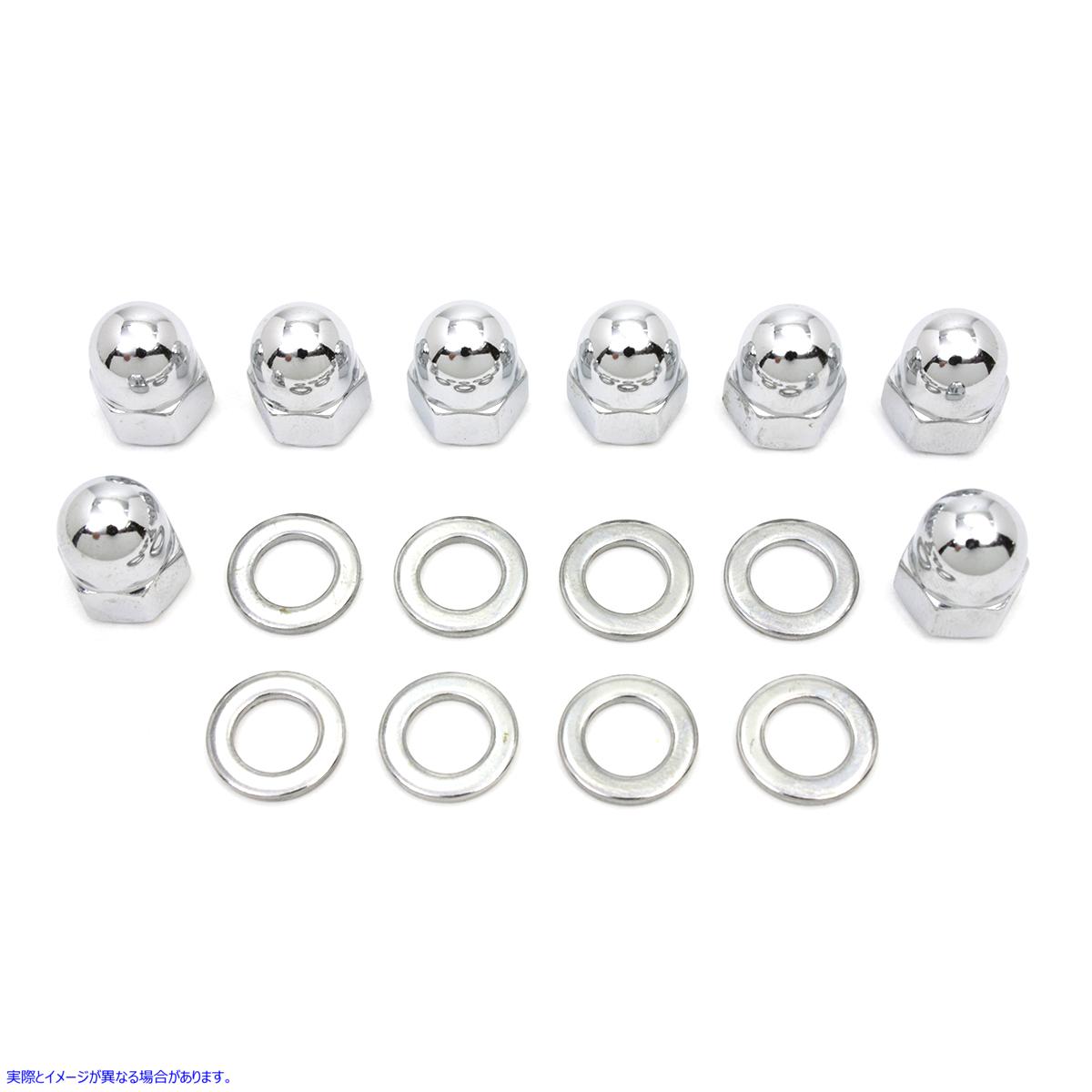 7017-16 クロームシリンダーベースエイコーンナットとワッシャー 取寄せ Vツイン Chrome Cylinder Base Acorn Nut and Washer (