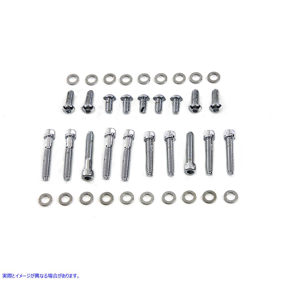 9959-38T プライマリーカバースクリューキットローレットクローム Primary Cover Screw Kit Knurled Chrome 取寄せ Vツイン (検